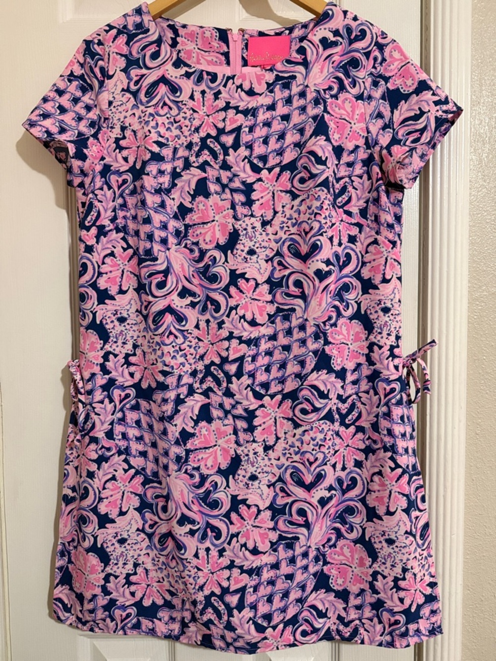Lilly Pulitzer Navy and Pink Floral Print Tie-Side Jumpsuit Romper